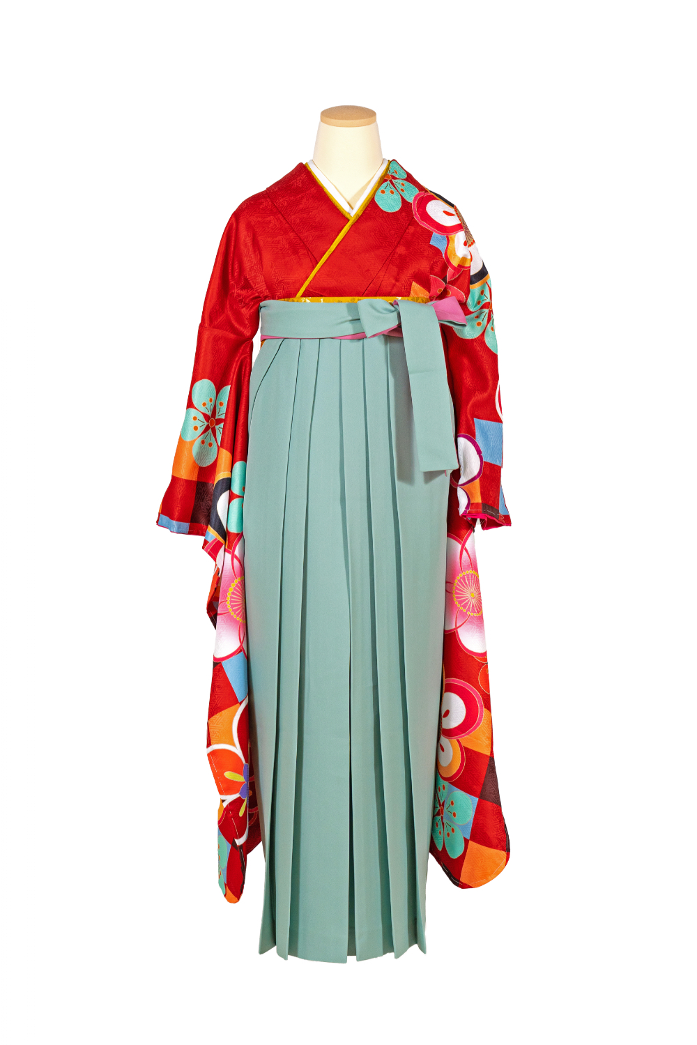 赤地　格子_ペパーミント